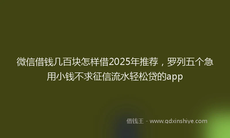 微信借钱几百块怎样借2025年推荐，罗列五个急用小钱不求征信流水轻松贷的app