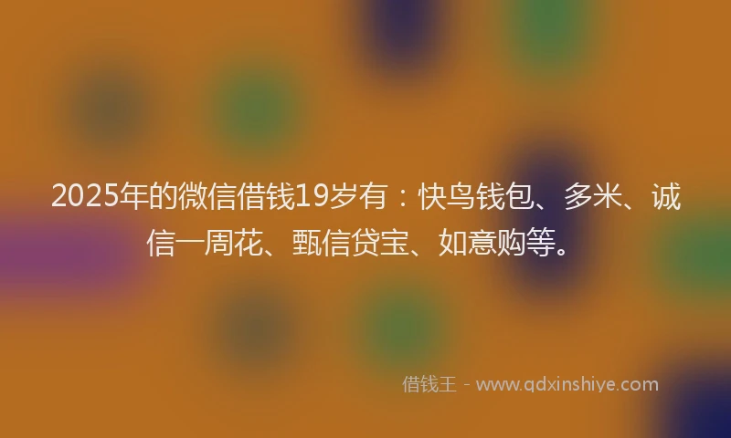 2025年的微信借钱19岁有：快鸟钱包、多米、诚信一周花、甄信贷宝、如意购等。