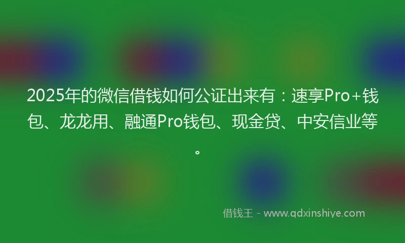 2025年的微信借钱如何公证出来有：速享Pro+钱包、龙龙用、融通Pro钱包、现金贷、中安信业等。
