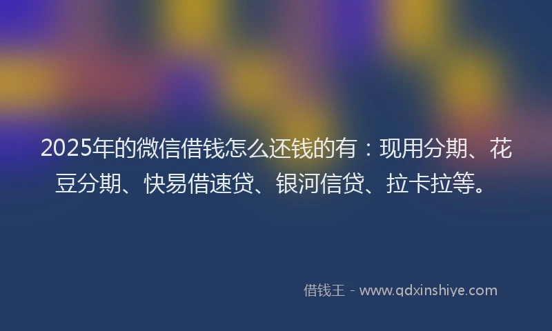2025年的微信借钱怎么还钱的有：现用分期、花豆分期、快易借速贷、银河信贷、拉卡拉等。