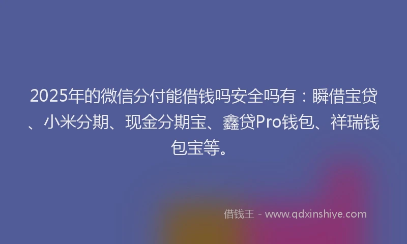 2025年的微信分付能借钱吗安全吗有：瞬借宝贷、小米分期、现金分期宝、鑫贷Pro钱包、祥瑞钱包宝等。