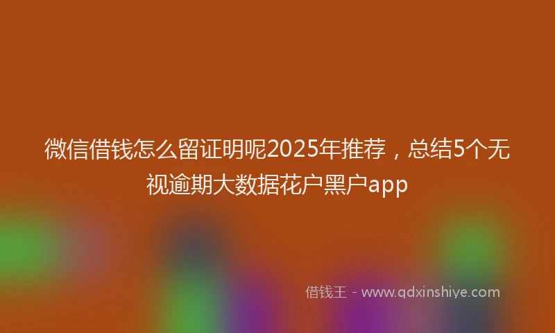 微信借钱怎么留证明呢2025年推荐，总结5个无视逾期大数据花户黑户app
