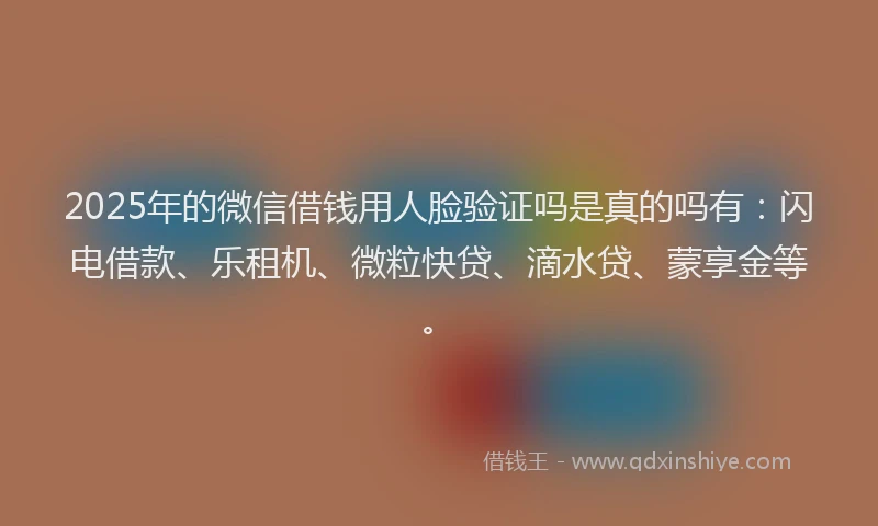 2025年的微信借钱用人脸验证吗是真的吗有：闪电借款、乐租机、微粒快贷、滴水贷、蒙享金等。