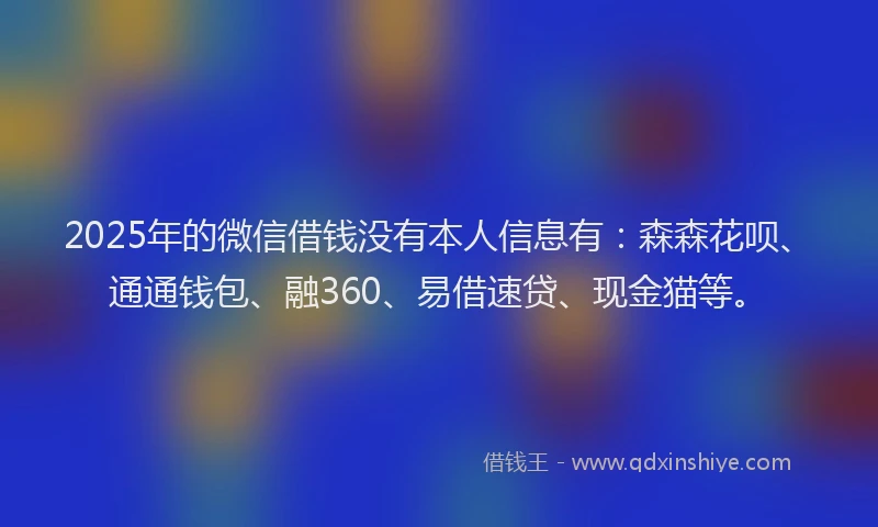 2025年的微信借钱没有本人信息有：森森花呗、通通钱包、融360、易借速贷、现金猫等。