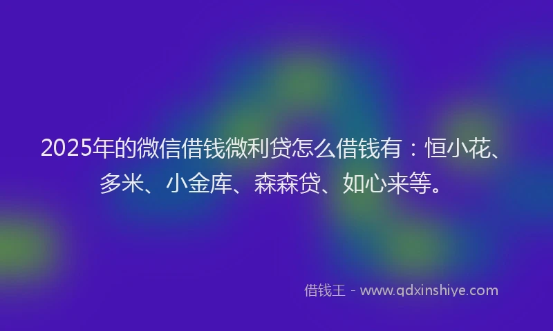 2025年的微信借钱微利贷怎么借钱有：恒小花、多米、小金库、森森贷、如心来等。