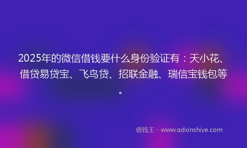 2025年的微信借钱要什么身份验证有：天小花、借贷易贷宝、飞鸟贷、招联金融、瑞信宝钱包等。