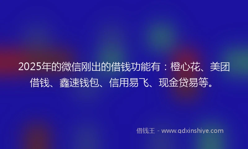2025年的微信刚出的借钱功能有：橙心花、美团借钱、鑫速钱包、信用易飞、现金贷易等。
