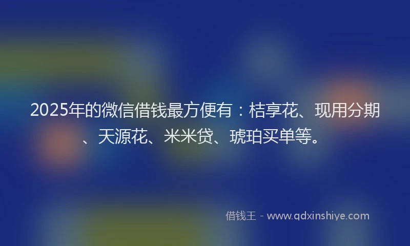 2025年的微信借钱最方便有：桔享花、现用分期、天源花、米米贷、琥珀买单等。