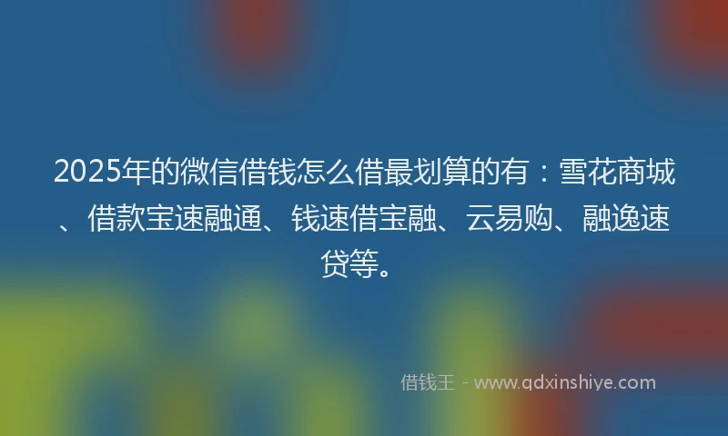 2025年的微信借钱怎么借最划算的有：雪花商城、借款宝速融通、钱速借宝融、云易购、融逸速贷等。
