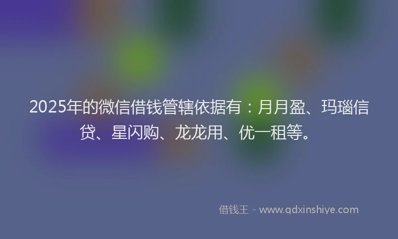 2025年的微信借钱管辖依据有：月月盈、玛瑙信贷、星闪购、龙龙用、优一租等。