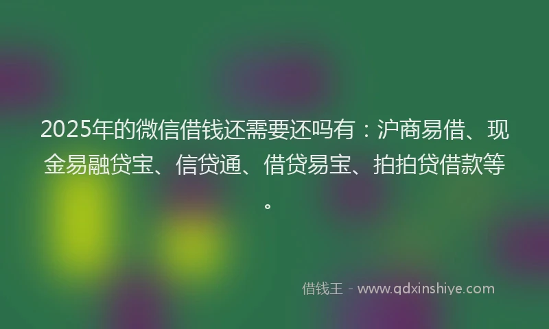 2025年的微信借钱还需要还吗有：沪商易借、现金易融贷宝、信贷通、借贷易宝、拍拍贷借款等。