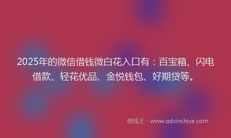2025年的微信借钱微白花入口有：百宝箱、闪电借款、轻花优品、金悦钱包、好期贷等。