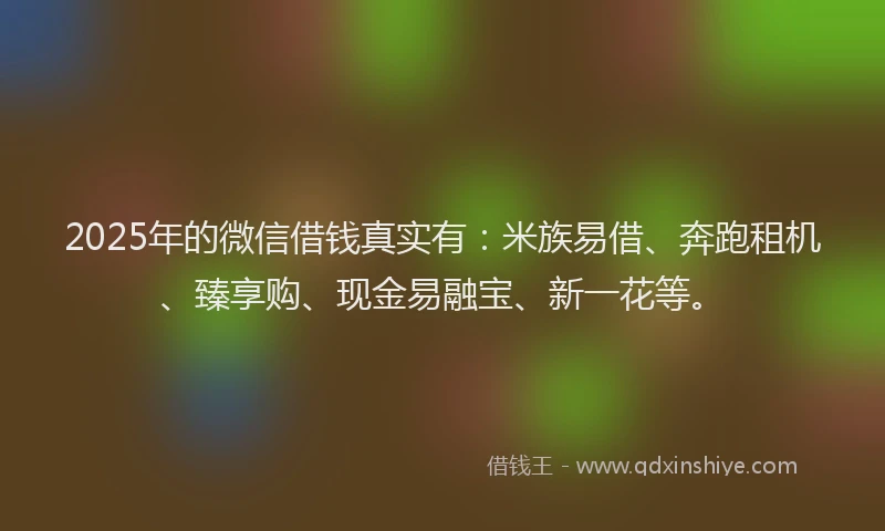 2025年的微信借钱真实有：米族易借、奔跑租机、臻享购、现金易融宝、新一花等。