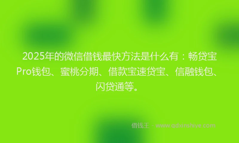 2025年的微信借钱最快方法是什么有：畅贷宝Pro钱包、蜜桃分期、借款宝速贷宝、信融钱包、闪贷通等。
