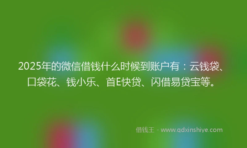 2025年的微信借钱什么时候到账户有：云钱袋、口袋花、钱小乐、首E快贷、闪借易贷宝等。