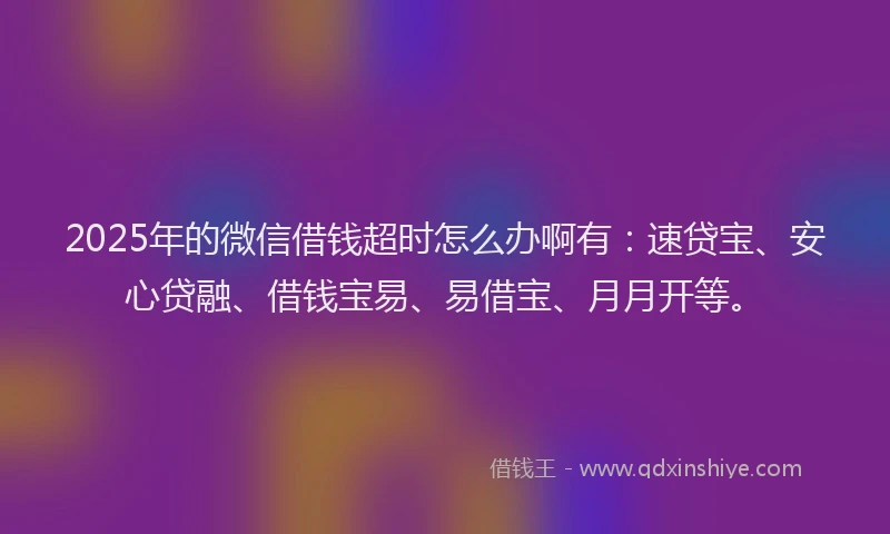 2025年的微信借钱超时怎么办啊有：速贷宝、安心贷融、借钱宝易、易借宝、月月开等。