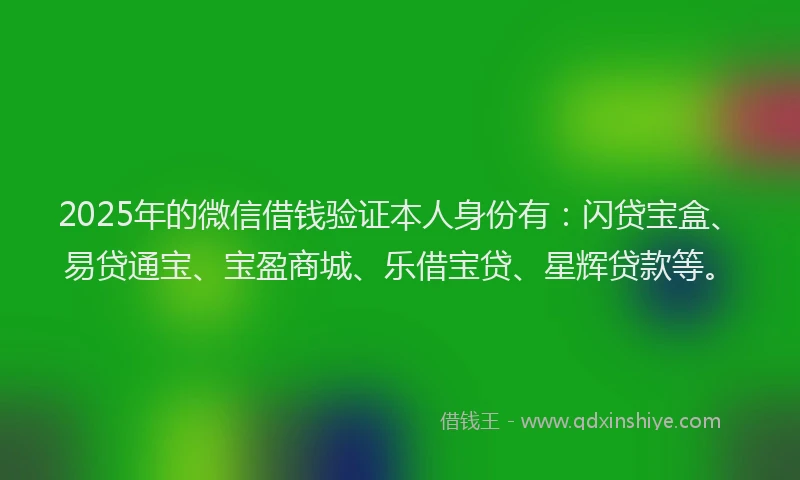 2025年的微信借钱验证本人身份有：闪贷宝盒、易贷通宝、宝盈商城、乐借宝贷、星辉贷款等。