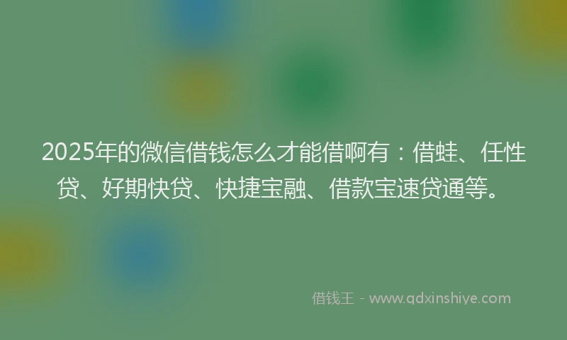 2025年的微信借钱怎么才能借啊有：借蛙、任性贷、好期快贷、快捷宝融、借款宝速贷通等。