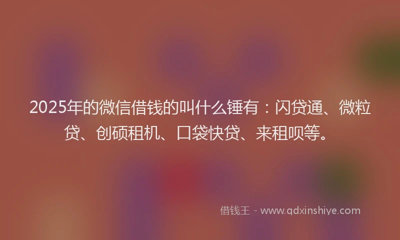 2025年的微信借钱的叫什么锤有：闪贷通、微粒贷、创硕租机、口袋快贷、来租呗等。