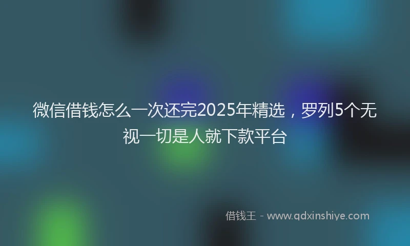 微信借钱怎么一次还完2025年精选，罗列5个无视一切是人就下款平台