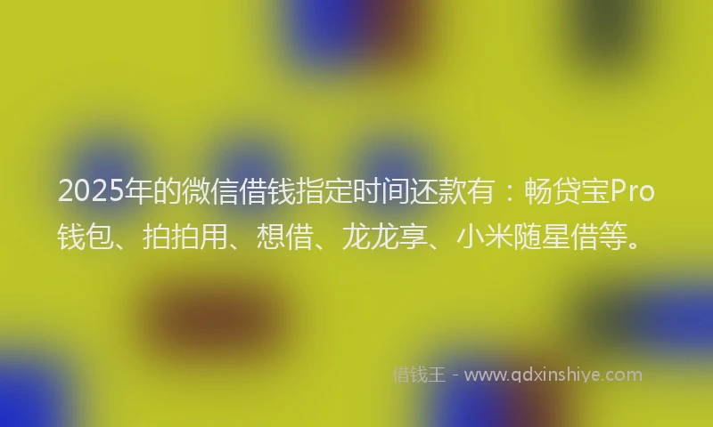 2025年的微信借钱指定时间还款有：畅贷宝Pro钱包、拍拍用、想借、龙龙享、小米随星借等。