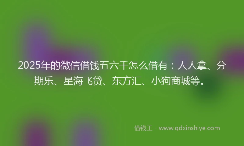 2025年的微信借钱五六千怎么借有：人人拿、分期乐、星海飞贷、东方汇、小狗商城等。