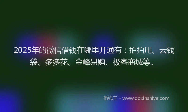 2025年的微信借钱在哪里开通有：拍拍用、云钱袋、多多花、金峰易购、极客商城等。
