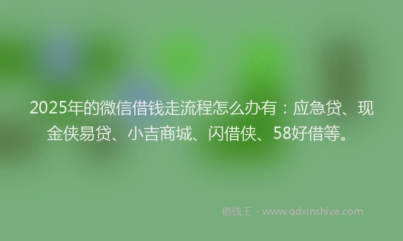 2025年的微信借钱走流程怎么办有：应急贷、现金侠易贷、小吉商城、闪借侠、58好借等。