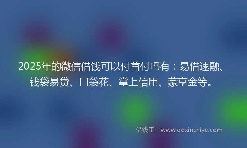 2025年的微信借钱可以付首付吗有：易借速融、钱袋易贷、口袋花、掌上信用、蒙享金等。