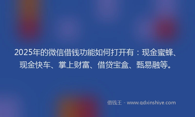 2025年的微信借钱功能如何打开有：现金蜜蜂、现金快车、掌上财富、借贷宝盒、甄易融等。
