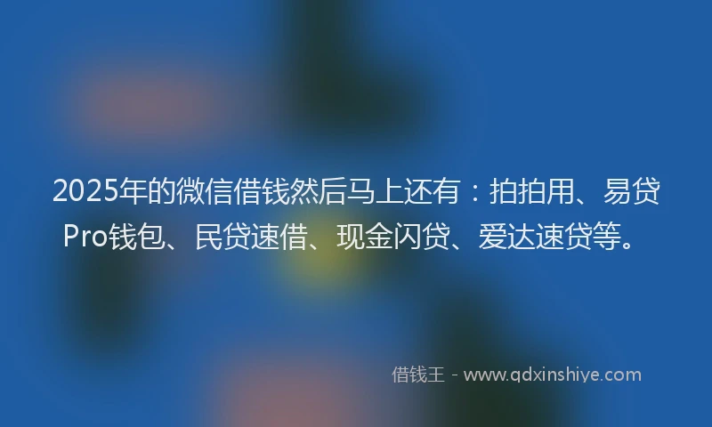 2025年的微信借钱然后马上还有：拍拍用、易贷Pro钱包、民贷速借、现金闪贷、爱达速贷等。