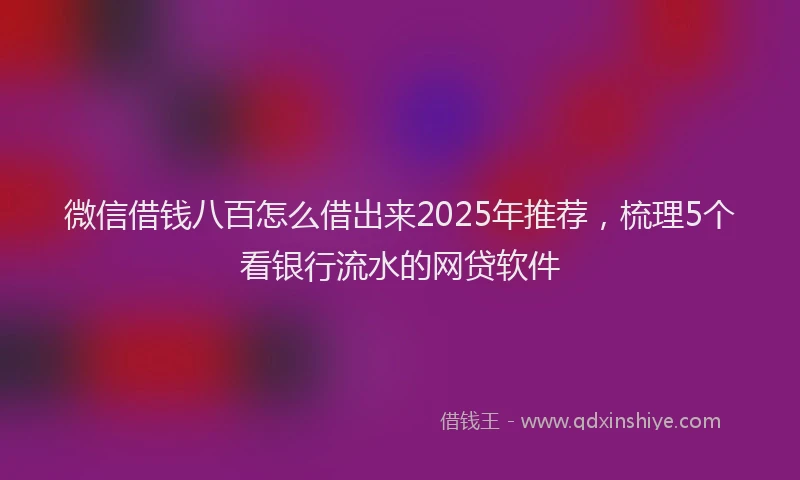 微信借钱八百怎么借出来2025年推荐，梳理5个看银行流水的网贷软件