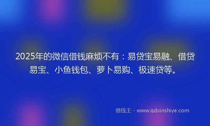 2025年的微信借钱麻烦不有：易贷宝易融、借贷易宝、小鱼钱包、萝卜易购、极速贷等。