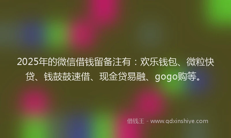 2025年的微信借钱留备注有：欢乐钱包、微粒快贷、钱鼓鼓速借、现金贷易融、gogo购等。