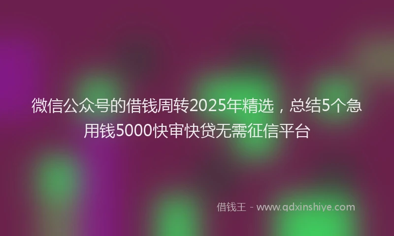 微信公众号的借钱周转2025年精选，总结5个急用钱5000快审快贷无需征信平台