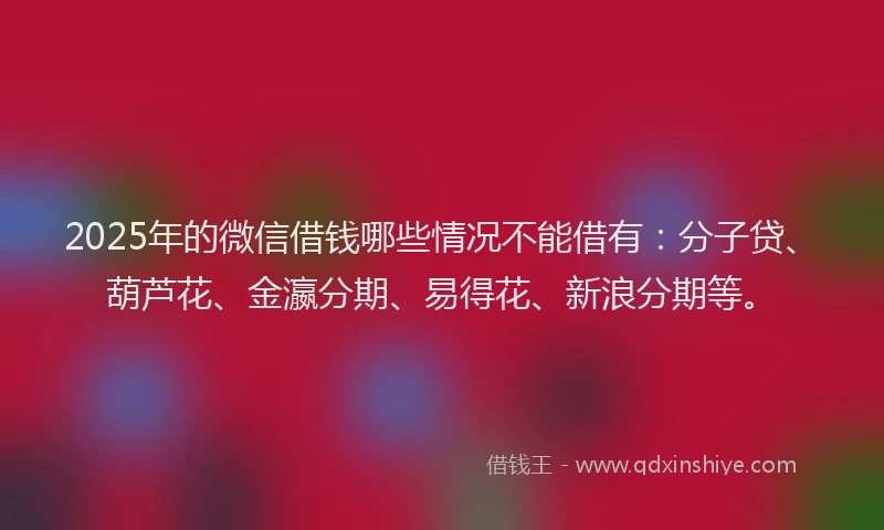 2025年的微信借钱哪些情况不能借有：分子贷、葫芦花、金瀛分期、易得花、新浪分期等。