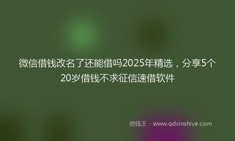 微信借钱改名了还能借吗2025年精选，分享5个20岁借钱不求征信速借软件