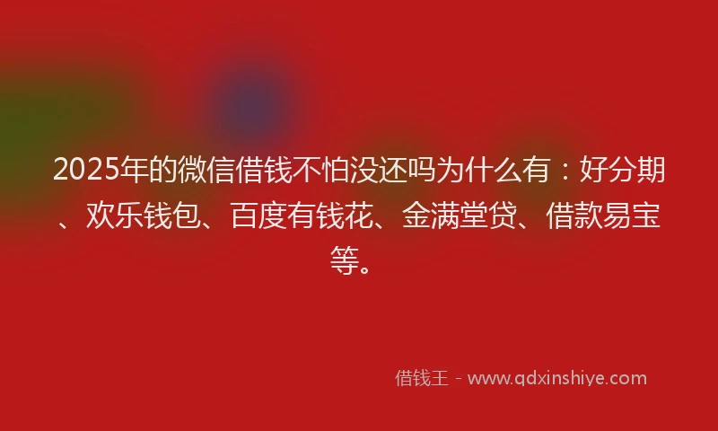 2025年的微信借钱不怕没还吗为什么有：好分期、欢乐钱包、百度有钱花、金满堂贷、借款易宝等。