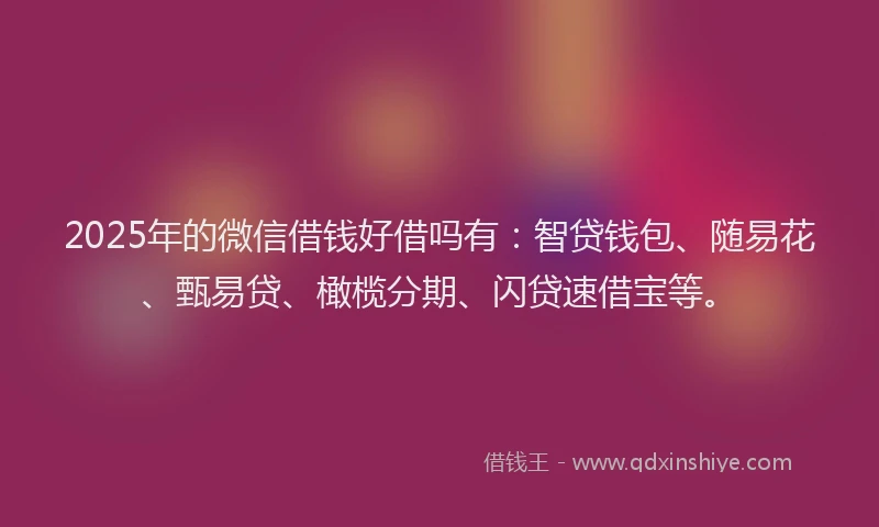 2025年的微信借钱好借吗有：智贷钱包、随易花、甄易贷、橄榄分期、闪贷速借宝等。