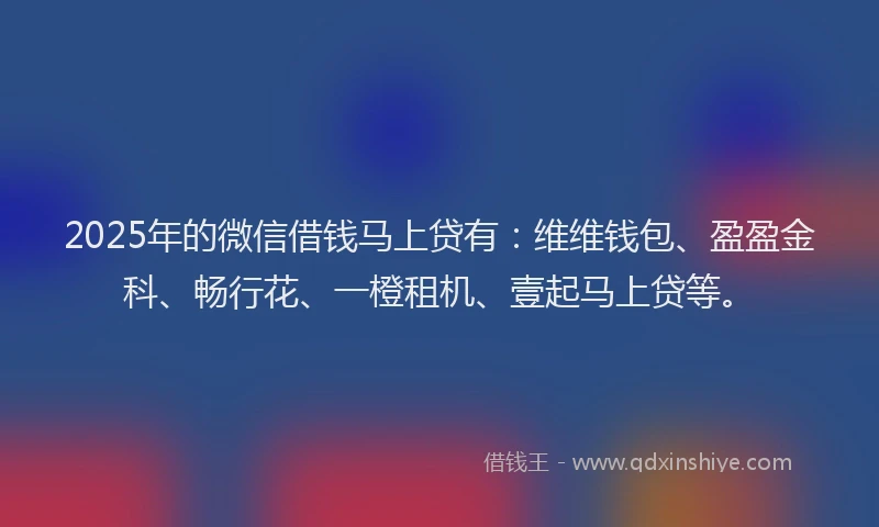 2025年的微信借钱马上贷有：维维钱包、盈盈金科、畅行花、一橙租机、壹起马上贷等。