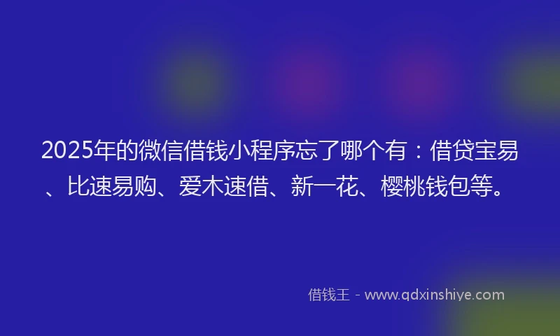 2025年的微信借钱小程序忘了哪个有：借贷宝易、比速易购、爱木速借、新一花、樱桃钱包等。
