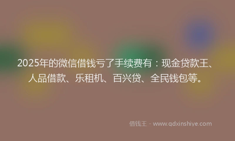 2025年的微信借钱亏了手续费有：现金贷款王、人品借款、乐租机、百兴贷、全民钱包等。