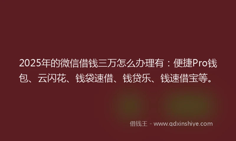 2025年的微信借钱三万怎么办理有：便捷Pro钱包、云闪花、钱袋速借、钱贷乐、钱速借宝等。