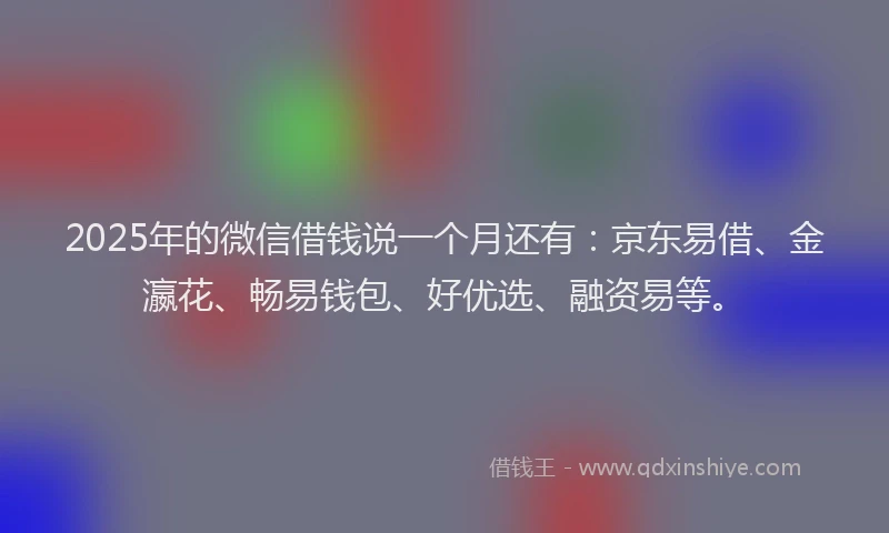 2025年的微信借钱说一个月还有：京东易借、金瀛花、畅易钱包、好优选、融资易等。
