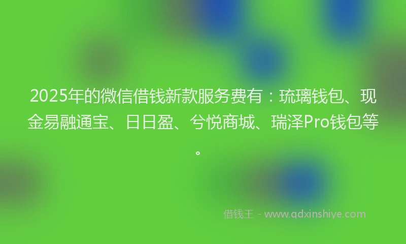 2025年的微信借钱新款服务费有：琉璃钱包、现金易融通宝、日日盈、兮悦商城、瑞泽Pro钱包等。