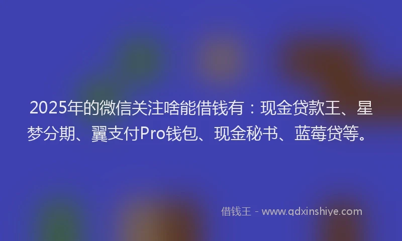 2025年的微信关注啥能借钱有：现金贷款王、星梦分期、翼支付Pro钱包、现金秘书、蓝莓贷等。
