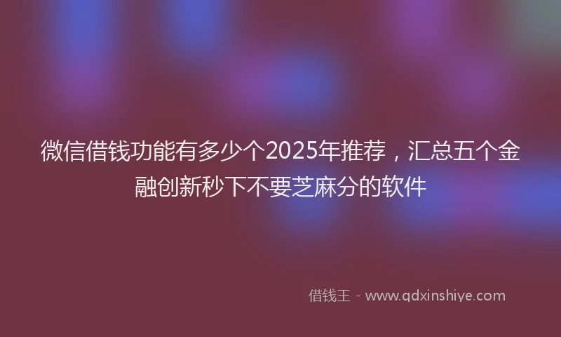 微信借钱功能有多少个2025年推荐，汇总五个金融创新秒下不要芝麻分的软件