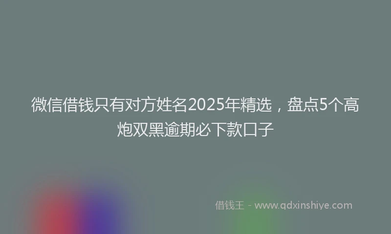 微信借钱只有对方姓名2025年精选，盘点5个高炮双黑逾期必下款口子