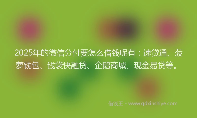 2025年的微信分付要怎么借钱呢有：速贷通、菠萝钱包、钱袋快融贷、企鹅商城、现金易贷等。