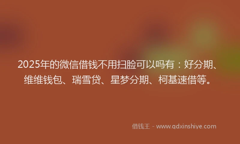 2025年的微信借钱不用扫脸可以吗有：好分期、维维钱包、瑞雪贷、星梦分期、柯基速借等。